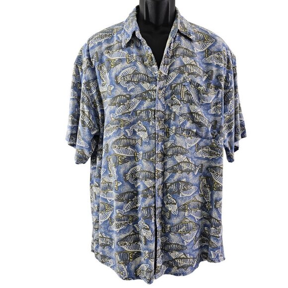 Columbia Fish Graphic Men’s Size Medium Outdoor Short Sleeve Button Down Shirt - Picture 1 of 16